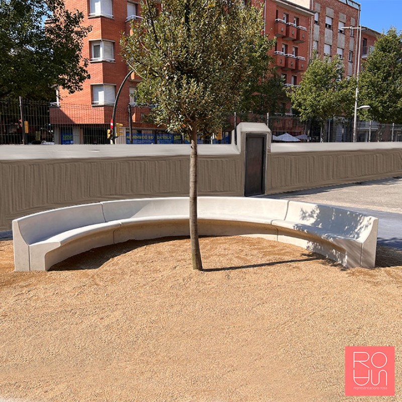 Banc de formigó corbat al voltant de l'arbre
